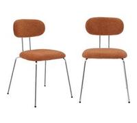 sweeek | 2 chaises décor bois courbé teinté noyer et tissu déperlant terracotta pieds métal chromé - L 45 x P 55 x H 80cm - Erin G