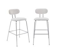 sweeek - 2 tabourets de Bar décor Bois courbé teinté chêne et Tissu déperlant Blanc. Pieds métal chromé (Lot de 2) - L 44 x P 51 x H 103cm - Erin