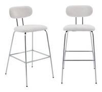 sweeek | 2 tabourets de bar décor bois courbé teinté chêne et tissu déperlant blanc pieds métal chromé (lot de 2) - L 44 x P 51 x H 103cm - Erin Blanc G