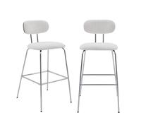 sweeek - 2 tabourets de Bar décor Bois courbé teinté Noyer et Tissu déperlant Blanc. Pieds métal chromé - L 44 x P 51 x H 103cm - Erin