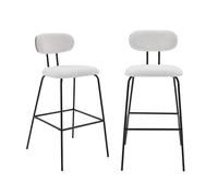 sweeek - 2 tabourets de Bar décor Bois courbé teinté Noyer et Tissu déperlant Blanc. Pieds métal Noir Mat (Lot de 2) - L 44 x P 51 x H 103cm - Erin