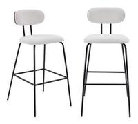 sweeek | 2 tabourets de bar décor bois courbé teinté noyer et tissu déperlant blanc pieds métal noir mat (lot de 2) - L 44 x P 51 x H 103cm - Erin Blanc G