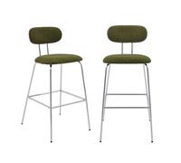 sweeek - 2 tabourets de Bar décor Bois courbé teinté Noyer et Tissu déperlant Kaki. Pieds métal chromé - L 44 x P 51 x H 103cm - Erin