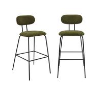 2 tabourets de bar décor bois courbé teinté noyer et tissu déperlant kaki. pieds métal noir mat (lot de 2) - L 44 x P 51 x H 103cm