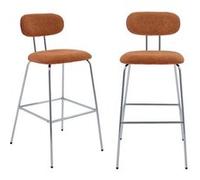 sweeek | 2 tabourets de bar décor bois courbé teinté noyer et tissu déperlant terracotta pieds métal chromé - L 44 x P 51 x H 103cm - Erin Rouge G