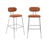 sweeek - 2 tabourets de Bar décor Bois courbé teinté Noyer et Tissu déperlant Terracotta. Pieds métal chromé - L 44 x P 51 x H 103cm - Erin