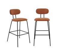 sweeek - 2 tabourets de Bar décor Bois courbé teinté Noyer et Tissu déperlant Terracotta. Pieds métal Noir Mat (Lot de 2) - L 44 x P 51 x H 103cm - Erin