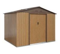 sweeek - Abri de Jardin en métal - FERRAIN 5.29m² Couleur chêne - Cabane à Outils avec Deux Grandes Portes coulissantes. kit de Fixation Sol Inclus. Maison de Rangement. Remise