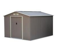 Abri de jardin en métal - FLANDRE 8.95m² gris anthracite - Cabane à outils avec deux grandes portes coulissantes.