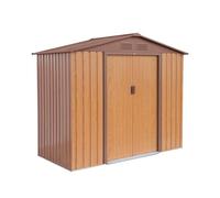 sweeek - Abri de Jardin en métal - Houtland. 2.71 m² chêne - Cabane à Outils avec Double Portes coulissantes. kit de Fixation Sol Inclus. L 213 x P 131 x H 185cm