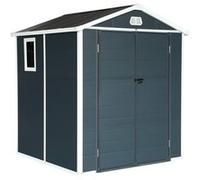 sweeek - Abri de Jardin Plastique 3.65 m². Anthracite. Acier et Aluminium. toiture en Double Pente et Grande Porte d'entée. 192 x 190 x 219cm