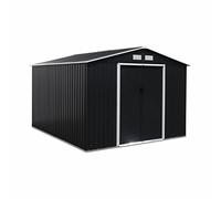 Abri de jardin en métal - FLANDRE 8.95m² gris anthracite - Cabane à outils avec deux grandes portes coulissantes.