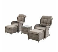 swe lice's Garden - Lot de 2 fauteuils Relax en résine tressée Arrondie avec Repose Pieds et Table Basse - Barletta Gris - Aspect rotin. Coussins Beige. Structure Aluminium
