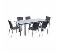 sweeek Alice's Garden - Table de Jardin Extensible Aluminium + 6 assises - Chicago 210 Gris - Table en Aluminium 150/210cm avec rallonge et 6 assises en textilène