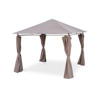 sweeek Alice's Garden - Tonnelle 3x3 m - Elusa - Toile Taupe - Pergola avec Rideaux. Tente de Jardin. Barnum. chapiteau. réception