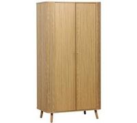 sweeek - Armoire 2 Portes Effet Bois rainuré avec étagère et penderie. L 90 x P 60 x H 180cm