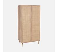 sweeek - Armoire cannage et décor Bois 2 Portes avec étagère et Tringle - Hauteur 179.5cm