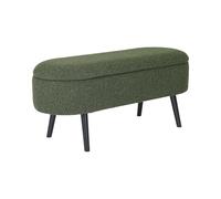 Banc coffre bout de lit avec revêtement bouclette texturée kaki pieds en bois noir L 112 x 44 x 50cm