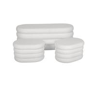 sweeek - Banc Coffre en bouclettes Blanches avec 2 poufs ovales de Rangement intégrés - L111cm