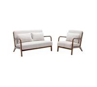 swe anquette 2 places + Fauteuil bois d'hévéa teinté noyer clair et bouclette LORENS