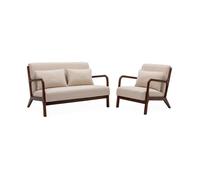 swe anquette 2 places + Fauteuil bois d'hévéa teinté noyer clair et tissu LORENS