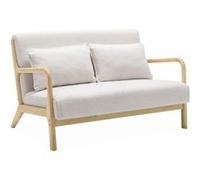 Canapé droit Sweeek Banquette 2 places scandinave en bois et tissu bouclette Lorens L 124 x P 83 x H 77cm