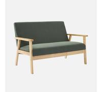 Banquette canapé 2 places en bois et tissu velours côtelé coloris vert kaki. Isak. L 114 x P 69.5 x H 73cm