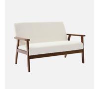 sweeek - Banquette canapé 2 Places en Bois teinté Noyer Clair et Tissu Bouclette. Isak. L 114 x P 69.5 x H 73cm