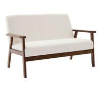 Banquette canapé 2 places en bois teinté noyer clair et tissu bouclette Isak L 114 x P 695 x H 73cm Bouclette blanche