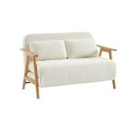 sweeek - Banquette canapé Convertible 2 Places Bois d'hévéa et Bouclette texturée crème L 133 x P 81 x 84cm - Sven