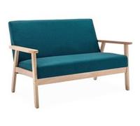 Banquette canapé en bois et tissu bleu pétrole. Isak. L 114 x P 69.5 x H 73cm