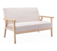 Banquette canapé en bois et tissu crème. Isak. L 114 x P 69.5 x H 73cm
