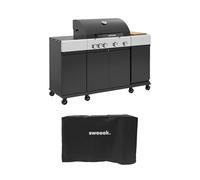 sweeek - Barbecue gaz 4 brûleurs + 1 feu latéral MAXIM. Acier. thermomètre intégré. récupérateur de graisse. grille de chauffe. housse