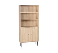 swe ibliothèque décor bois rainuré et métal 2 portes BRAGA