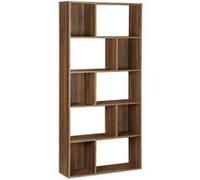 sweeek - Bibliothèque Design asymétrique Couleur Bois foncé Noyer- Pieter - 5 étagères. 10 Compartiments de Rangement. 83x23x173cm