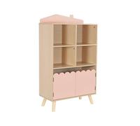 Bibliothèque enfant rose 2 portes et 4 étagères