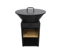 sweeek - Brasero de Cuisson Ø81.5cm avec Grille de Cuisson. Espace de Rangement et Couvercle Noir