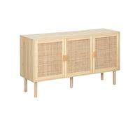 Buffet 3 portes et 3 étagères cannage et effet bois Piètement et poignées en bois de sapin L 120 x P 39 x H 70cm CAMARGUE