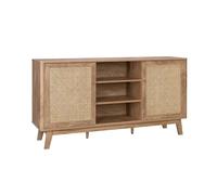 sweeek - Buffet avec 2 Portes coulissantes et étagères. décor Bois et détails cannage. Buffet Bas. 150cm