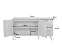 Alice's Home - Buffet de Rangement Blanc en cannage 2 Portes 3 tiroirs. Buffet Bas. L150 x l39 x H79cm - Bohème
