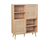 sweeek - Buffet de Rangement cannage et décor Bois. Buffet Haut. vaisselier. 2 Portes et 2 étagères Style bohème 90cm