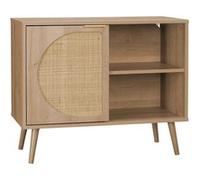 Alice's Home - Buffet de Rangement décor Bois cannage arrondis. Eva. 1 Portes réversible. Deux Niveaux. Buffet Bas. L80 x l39 x H65.8cm