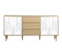Alice's Home - Buffet de Rangement décor Bois et Blanc - Mika - 2 Niveaux. 2 Portes. 3 tiroirs. Buffet Bas. L 160 x l 40 x H 74cm
