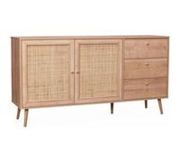 Alice's Home - Buffet de Rangement Naturel en cannage 2 Portes 3 tiroirs. Buffet Bas. L150 x l39 x H79cm - Bohème