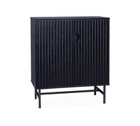 sweeek Buffet effet bois à rainures noires buffet haut vaisselier deux portes et une étagère BAZALT 80cm Noir