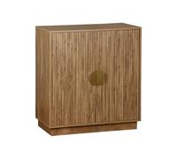 sweeek - Buffet Exotique 2 Portes. Effet Bois de manguier rainuré. Buffet Haut. vaisselier. poignées en métal doré. L 80 x P 40 x H 85cm