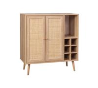 Buffet range bouteilles portes en cannage et décor bois avec casiers buffet haut vaisselier 83cm