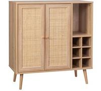 sweeek - Buffet Range Bouteilles Portes en cannage et décor Bois avec casiers. Buffet Haut. vaisselier. 83cm