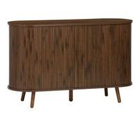 sweeek | Buffet scandinave 2 portes coulissantes 4 compartiments effet bois rainuré couleur noyer buffet bas L 120 x P 40 x H 75cm Noyer G