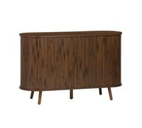 sweeek - Buffet scandinave 2 Portes coulissantes. 4 Compartiments. Effet Bois rainuré. Couleur Noyer. Buffet Bas. L 120 x P 40 x H 75cm